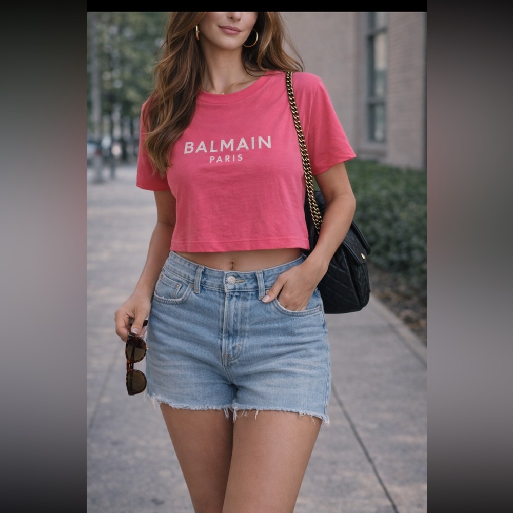 NWT Balmain Fuchsia Logo Crop Top